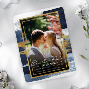 Abstract Wedding Save the Date Invitations Blue Magnet