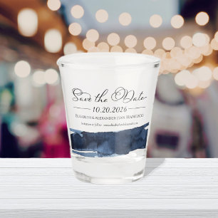 Abstract Wedding Save the Date Invitations Blue Shot Glass
