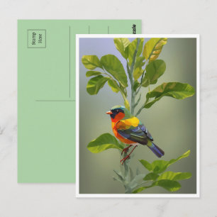 Abstract Whimsical Bird On Tree Branch Postcard