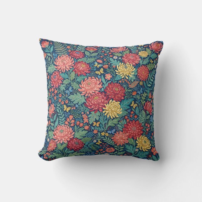 Abstract Whimsical Chrysanthemums Throw Pillow (Front)