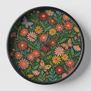 Abstract Whimsical Daisies Butterflies Art Clocks