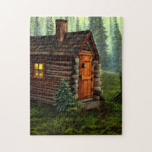 Abstract Whimsical Little Hunting Cabin Jigsaw Puzzle