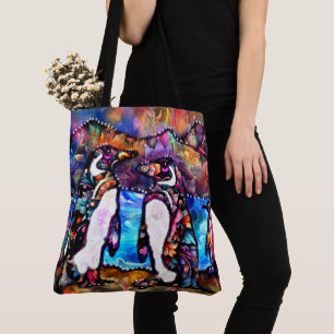 Abstract Whimsical Penguin Family Floral Colourful Tote Bag