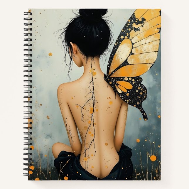 Abstract Whimsical Woman and Butterfly Notebook (Front)