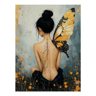 Abstract Whimsical Woman and Butterfly Poster