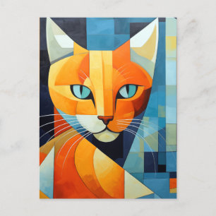 Abstract Whiskers: Orange Cat Holiday Postcard