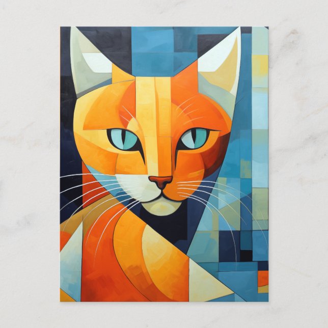 Abstract Whiskers: Orange Cat Holiday Postcard (Front)