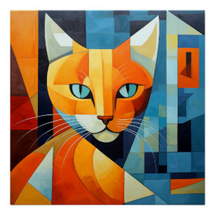 Abstract Whiskers: Orange Cat Poster
