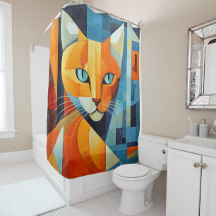 Abstract Whiskers: Orange Cat Shower Curtain