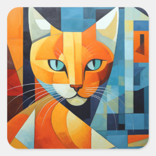 Abstract Whiskers: Orange Cat Square Sticker