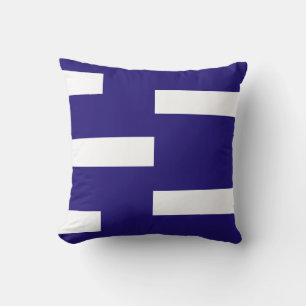 Abstract White Abstract Geometric Shapes on Blue Cushion