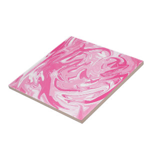Abstract White and Pink Faux Marble Ceramic Tile