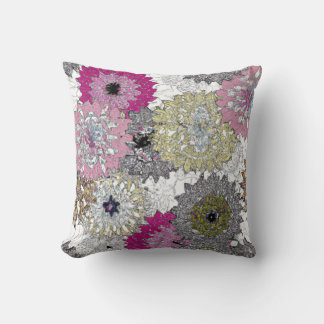 Abstract White and Pink Floral Pattern Cushion