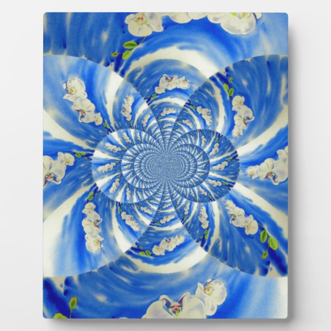 Abstract white blue floral painting plaque (Front)