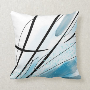 Abstract White Blue Stroke Black Line Cushion