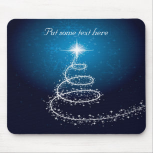 Abstract White Christmas Tree on Glowing Blue Mouse Pad