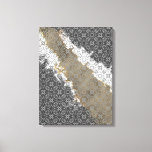 Abstract White, Grey, and Gold Beige Vintage Canvas Print