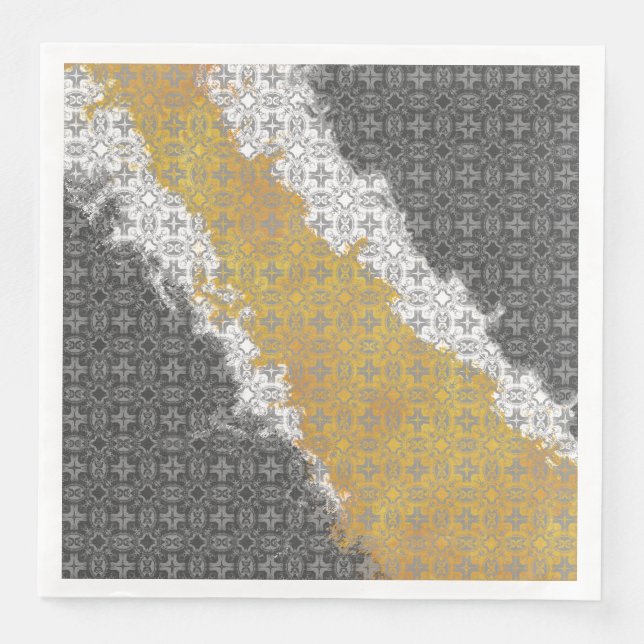 Abstract White, Grey, Bronze, Gold Vintage Pattern Napkin (Front)