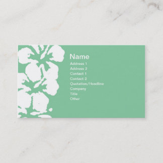 Abstract White Hibiscus Flowers on Green Business Card