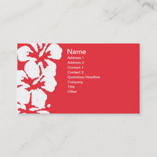 Abstract White Hibiscus Flowers on Red Business Card