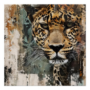Abstract white Jungle Cat Landscape Poster