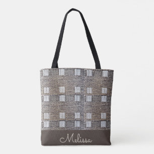 Abstract White Polka Dots on Black White Stripe Tote Bag