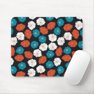 Abstract White, Red and Blue Flowers Mouse Pad