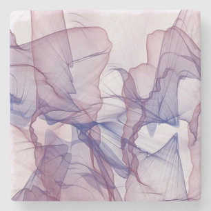 Abstract white red blue and purple watercolor stone coaster
