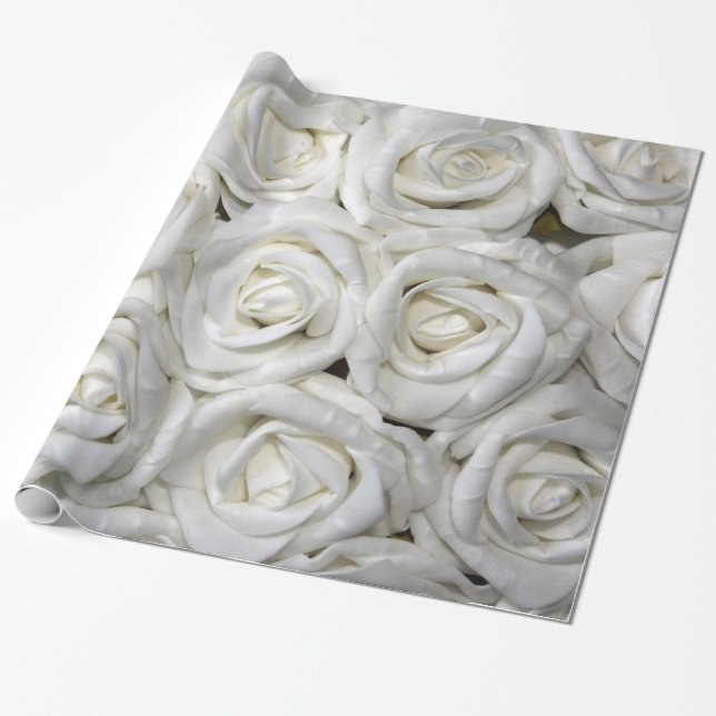Abstract White Roses Garden Elegant Floral Wrapping Paper (Unrolled)