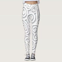 Abstract White Scroll Leggings