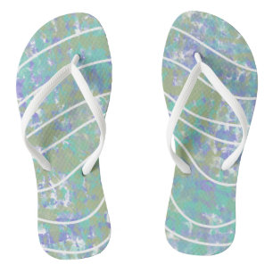 Abstract White Waves Green Aqua Purple Jandals