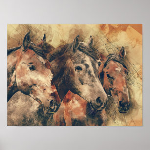 Abstract Wild Horses Western Print