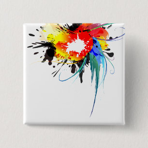 Abstract Wild Parrot Paint Splatters 15 Cm Square Badge