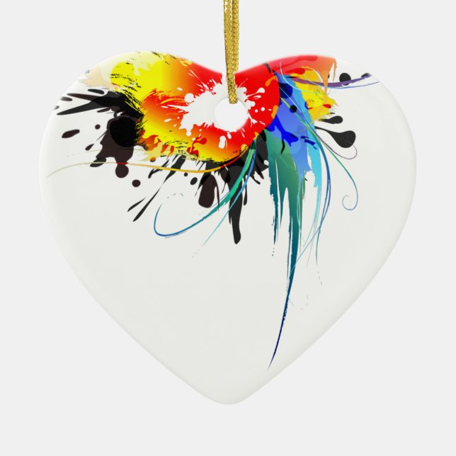 Abstract Wild Parrot Paint Splatters Ceramic Tree Decoration (Front)