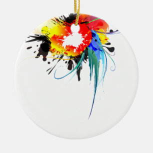 Abstract Wild Parrot Paint Splatters Ceramic Tree Decoration