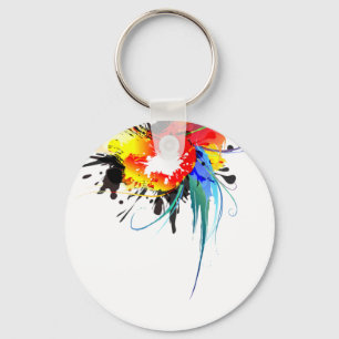 Abstract Wild Parrot Paint Splatters Key Ring