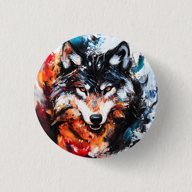 Abstract Wild Spirit Wolf 3 Cm Round Badge (Front)