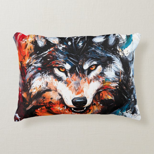 Abstract Wild Spirit Wolf Decorative Cushion (Front)