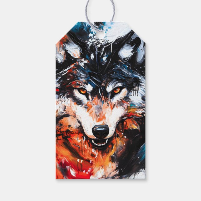 Abstract Wild Spirit Wolf Gift Tags (Front)