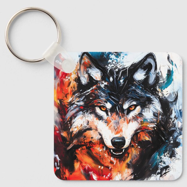 Abstract Wild Spirit Wolf Key Ring (Front)