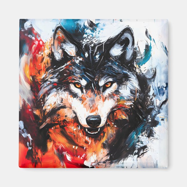 Abstract Wild Spirit Wolf Magnet (Front)