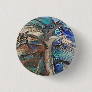 Abstract wild tree blues and greens 3 cm round badge