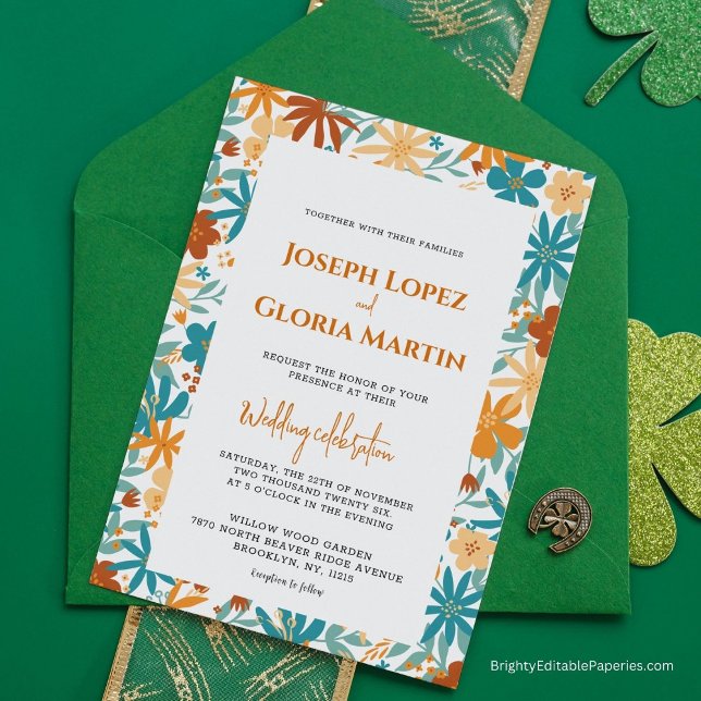 Abstract Wildflower Chic Bold Bright Boho wedding Invitation (Charm in every card! 🌼 #ChicInvites)