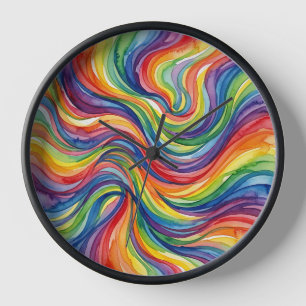 Abstract Wind Swept Rainbow Watercolor Art Clocks