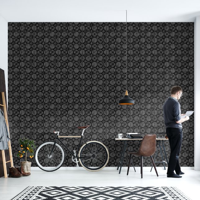 Abstract Window Reflections with Grey and Black Wallpaper (Living Room)