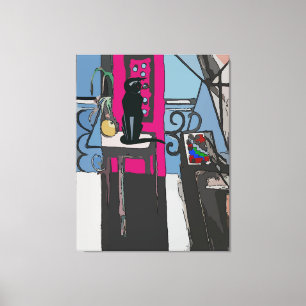 Abstract Window with Black Cat Canvas Print