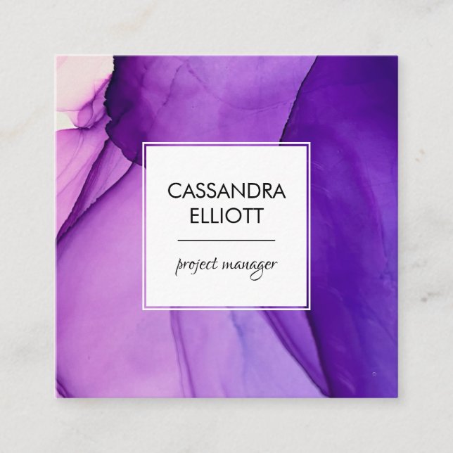 Abstract Wispy Purple Alcohol Ink Liquid Art Square Business Card (Front)