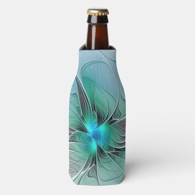 Abstract With Blue, Modern Fractal Art Bottle Cooler (Bottle Front)