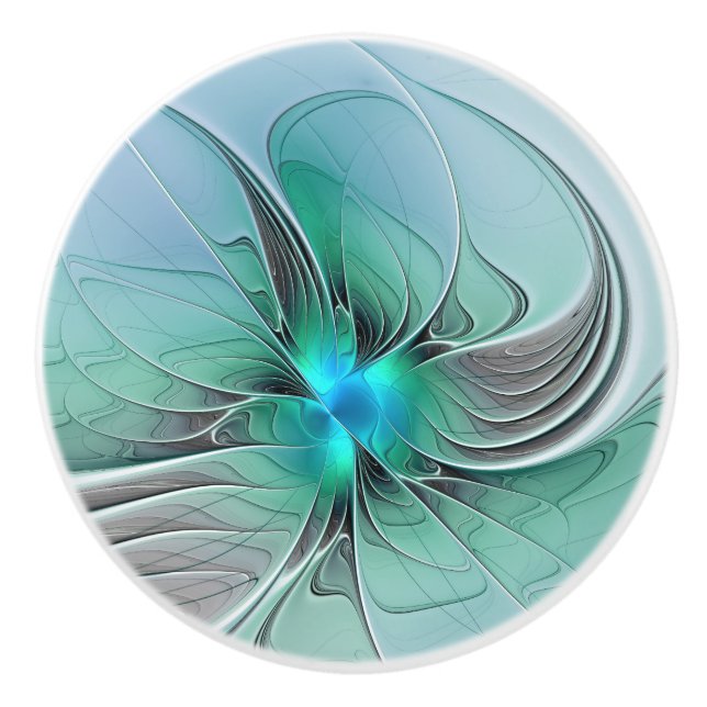 Abstract With Blue, Modern Fractal Art Ceramic Knob (Front)
