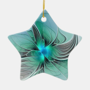 Abstract With Blue, Modern Fractal Art Ceramic Tree Decoration
